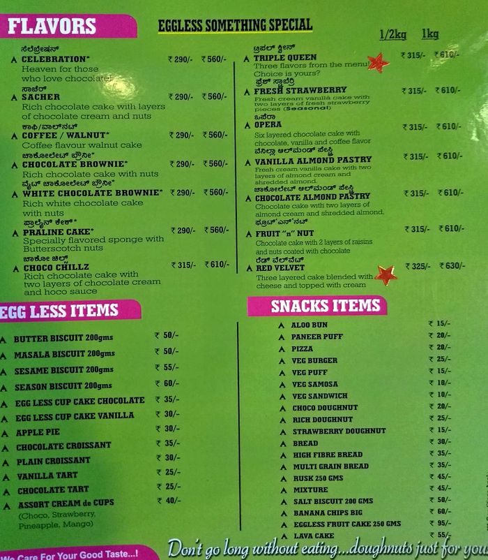 Amma's Pastries Menu and Price List for Mathikere, Bengaluru