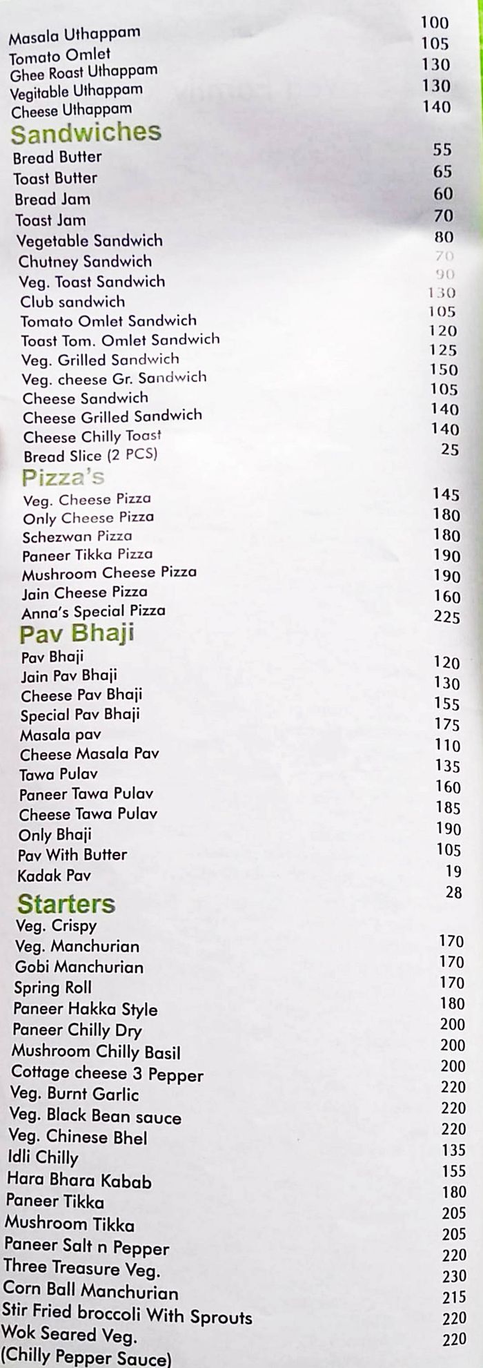 menu