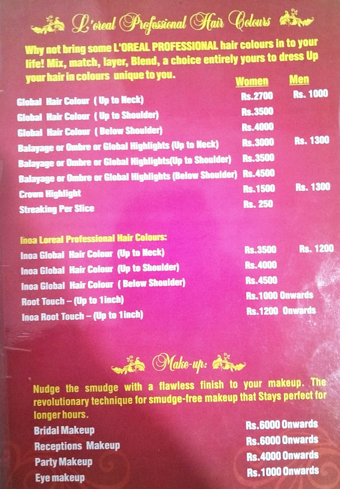 Shine Bond Unisex Salon Menu and Price List for Indiranagar, Bengaluru |  