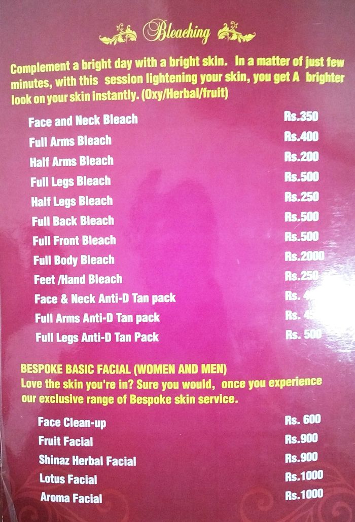 Shine Bond Unisex Salon Menu and Price List for Indiranagar, Bengaluru | Shine Bond Unisex Salon Menu and Price List for Indiranagar, Bengaluru |
