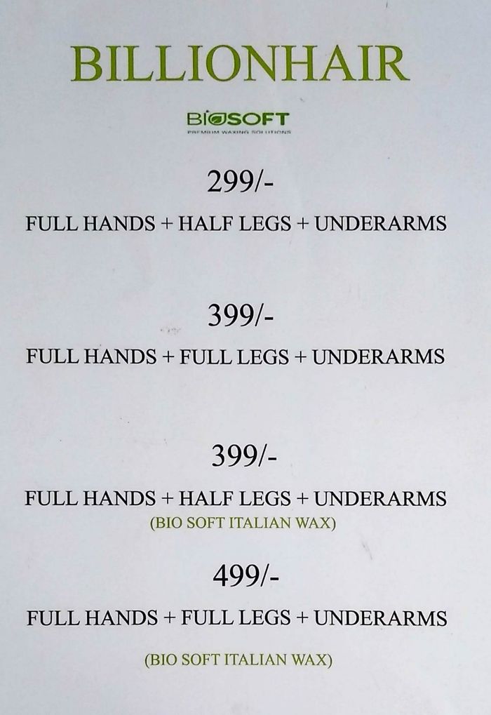Billionhair Unisex Salon Menu and Price List for Dahisar West, Mumbai | Billionhair Unisex Salon Menu and Price List for Dahisar West, Mumbai |