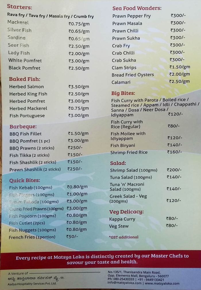 Matsya Loka Menu and Price List for HBR Layout, Bengaluru | nearbuy.com