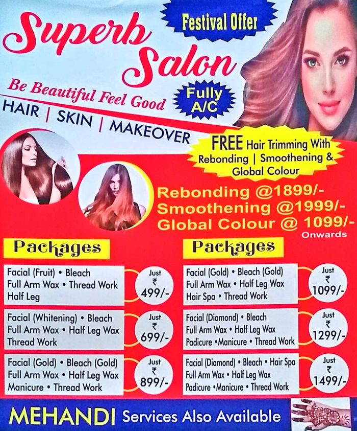 Superb Salon Menu and Price List for Shalimar Garden Extension 2, Ghaziabad  