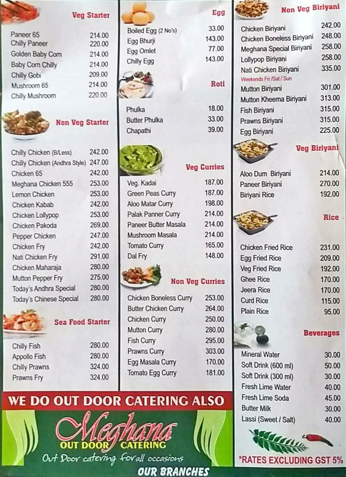 Meghana Foods Menu And Price List For Koramangala, Bengaluru | Nearbuy.com