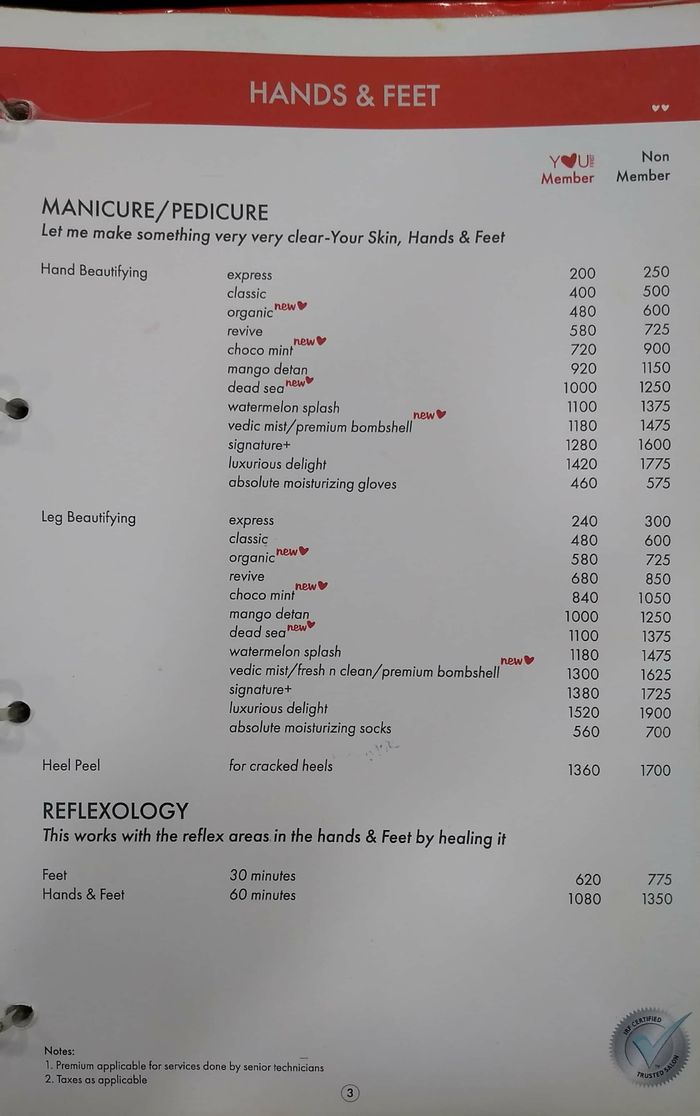Enrich Salon Menu and Price List for Malad West, Mumbai 