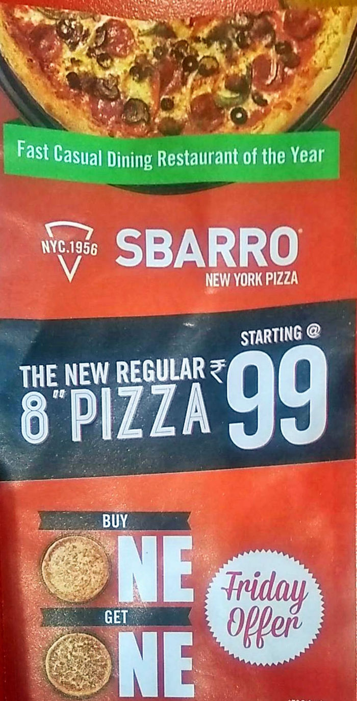 Sbarro Menu And Price List For Malad West Mumbai Nearbuy Com