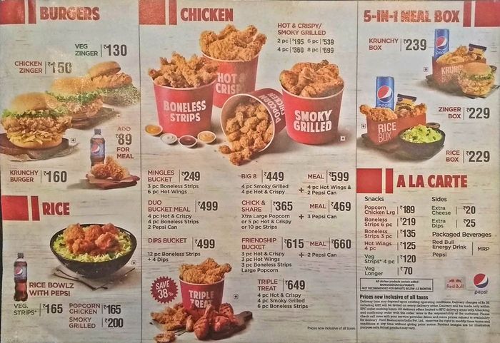 KFC Menu and Price List for Indirapuram, Ghaziabad | nearbuy.com