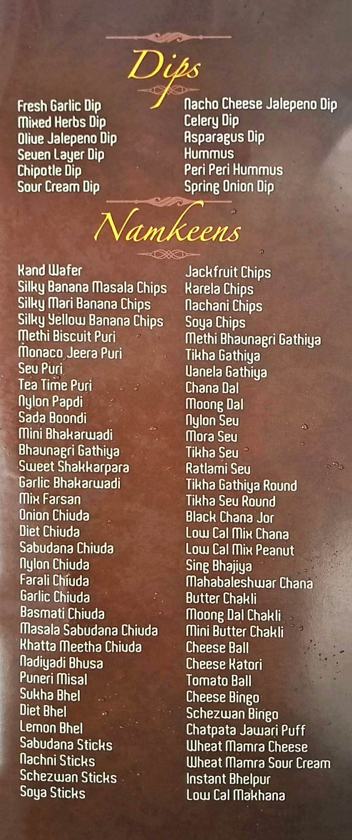 menu