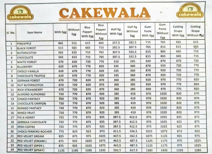 Cakewala Menu and Price List for HSR Layout, Bengaluru | nearbuy.com