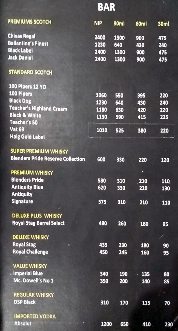 Kunal Bar And Restaurant Menu and Price List for Ghatkopar West, Mumbai