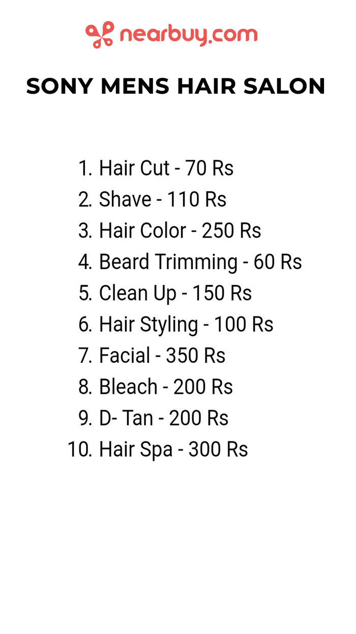 Sony Mens Hair Salon Menu and Price List for MSR Nagar, Bengaluru |  