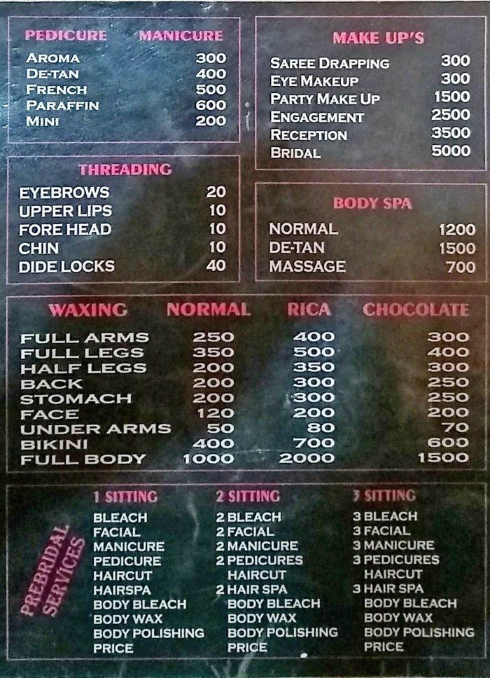 Rasika Spa & Salon Menu and Price List for Andheri East, Mumbai |  