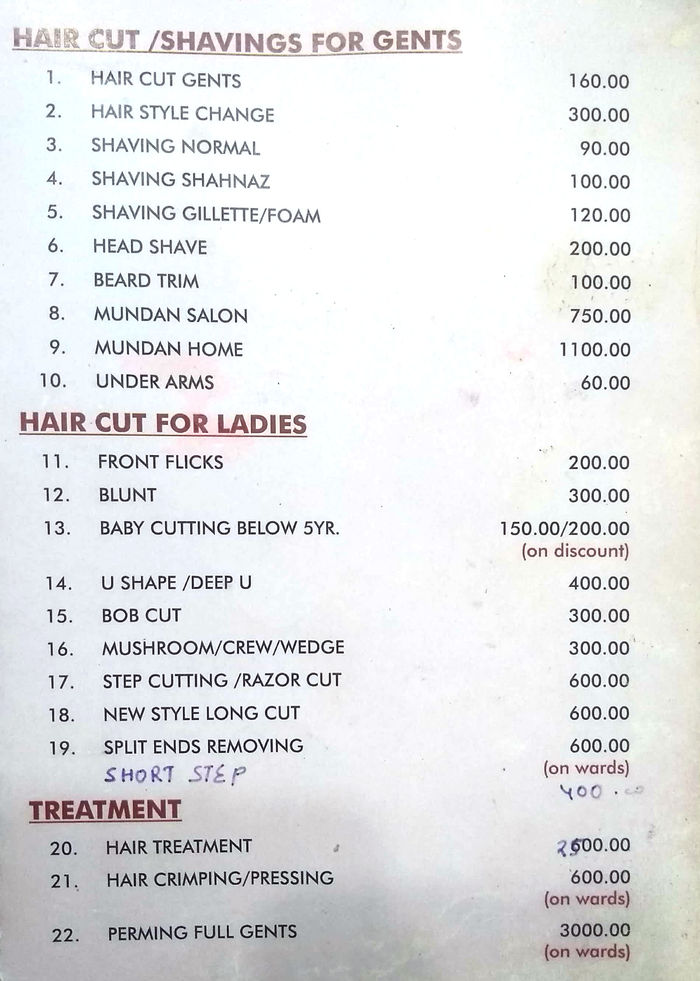 Angel Unisex Salon Menu and Price List for Knowledge Park 1, Greater Noida Angel Unisex Salon Menu and Price List for Knowledge Park 1, Greater Noida