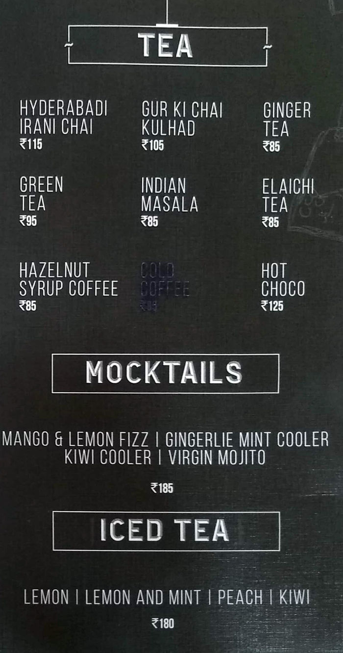 Brimstone Cafe Menu and Price List for HSR Layout, Bengaluru