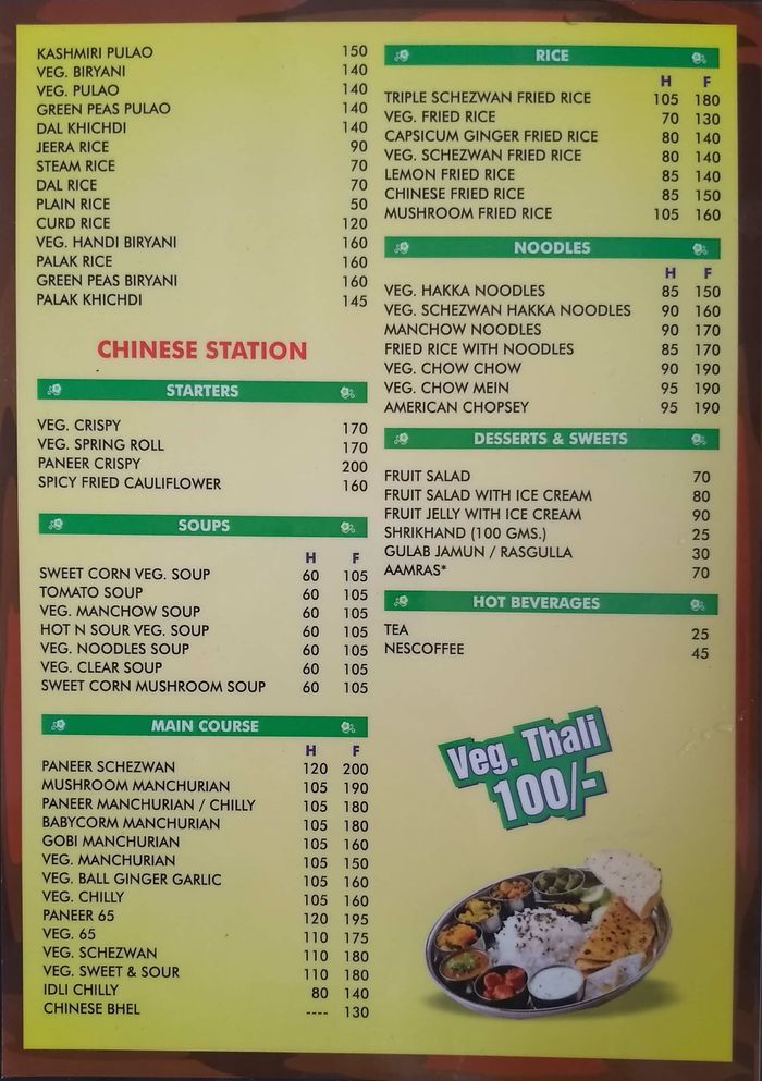 Borivali Food Station Menu and Price List for Borivali East, Mumbai
