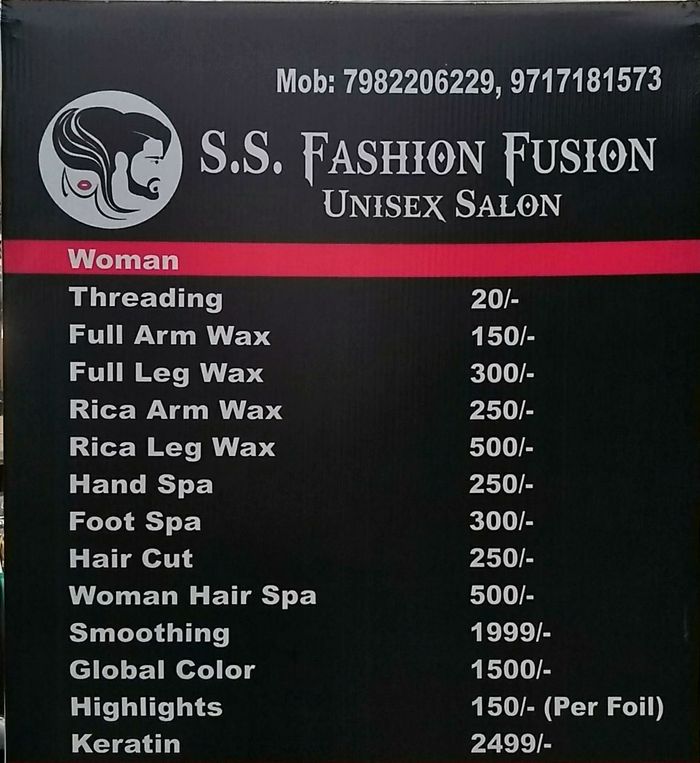 . Fashion Fusion Unisex Salon Menu and Price List for Shalimar Garden  Extension 2, Ghaziabad 