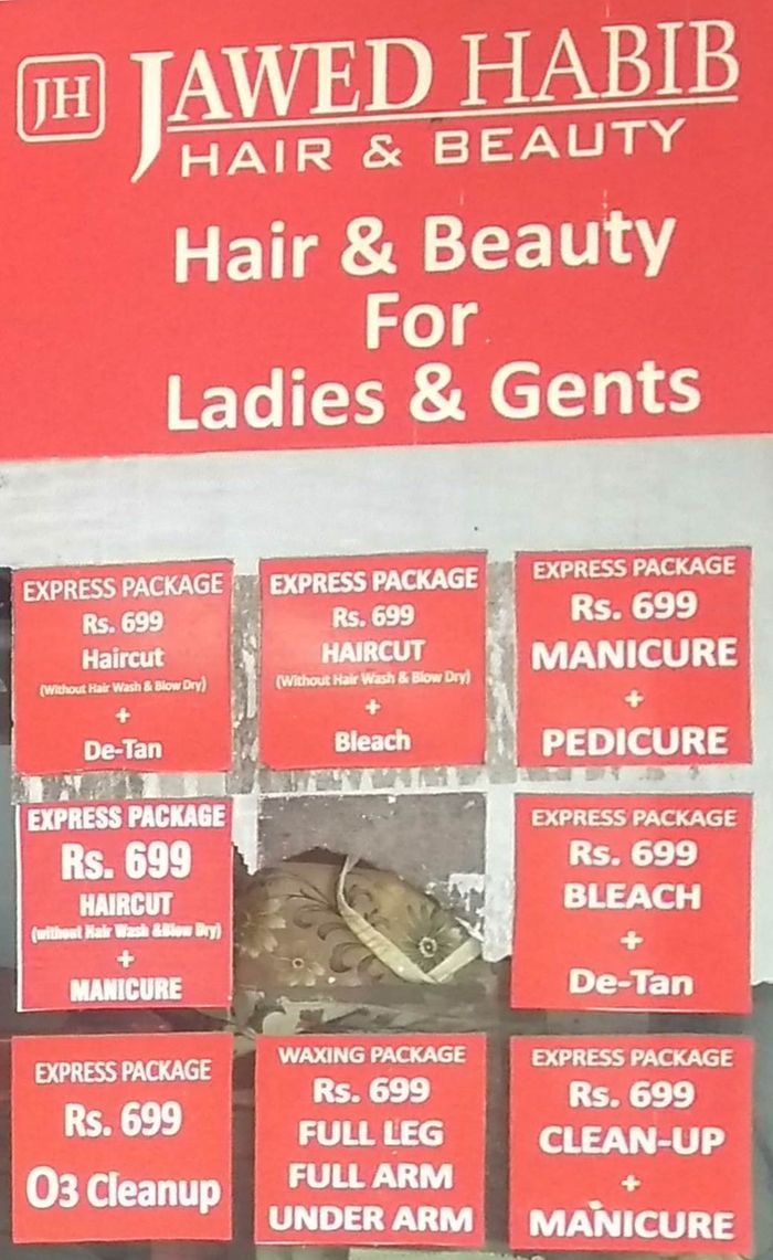 Jawed Habib Hair & Beauty Menu and Price List for Colaba, Mumbai |  
