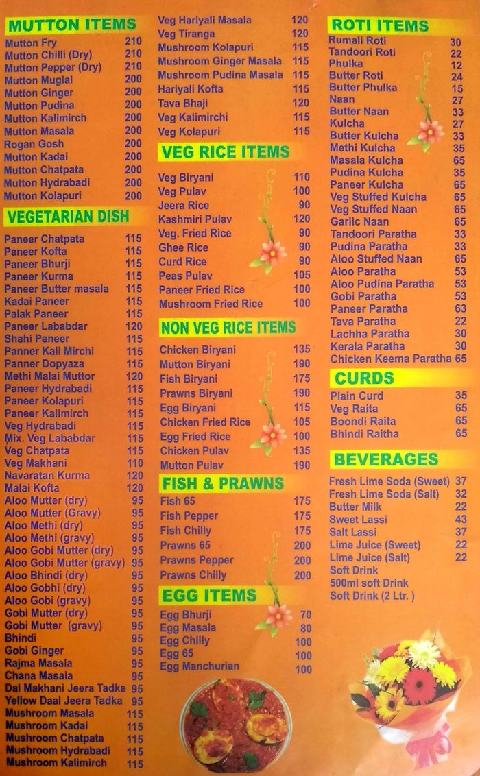 New Punjabi Food Corner Menu and Price List for Gulimangala, Bengaluru