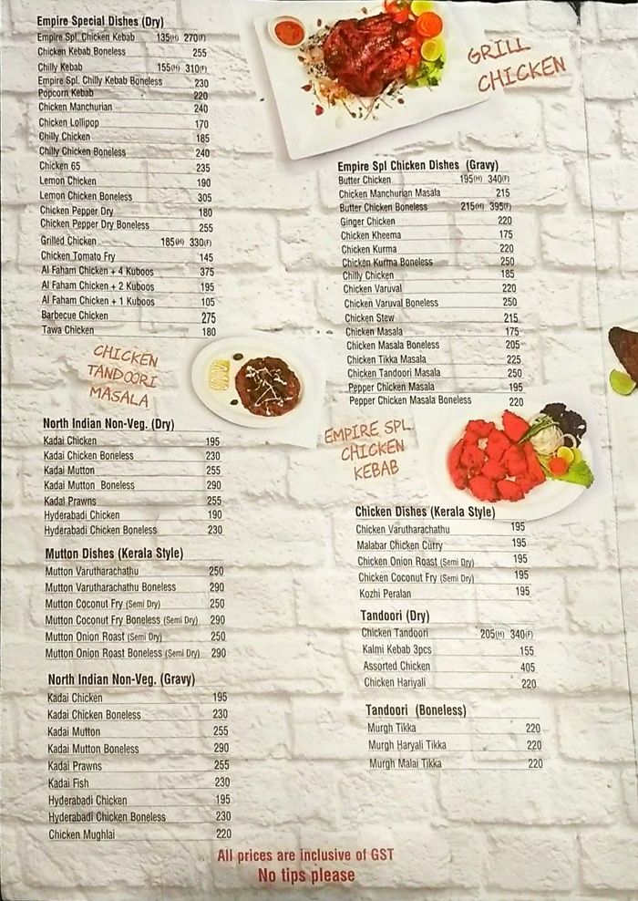 Empire Restaurant Menu and Price List for HSR Layout ...