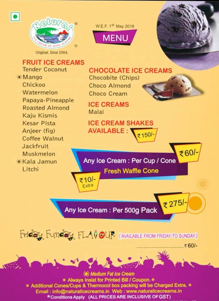 Natural Ice Cream Menu And Price List For Kurla West, Mumbai | Nearbuy.com