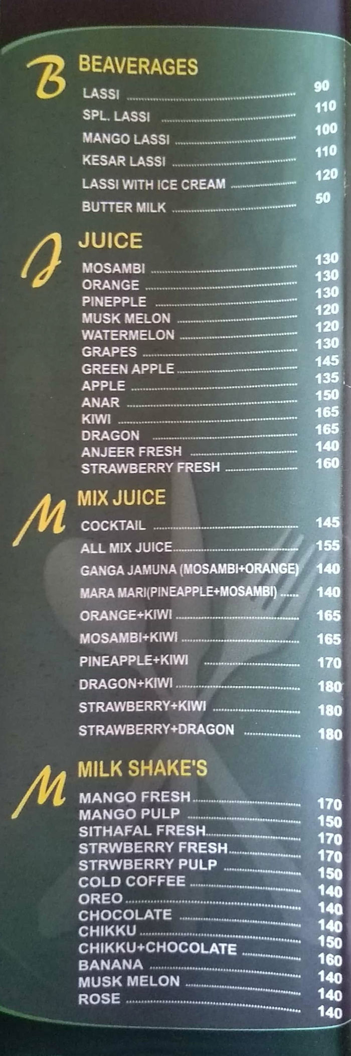 Haji Juice & Bites Menu and Price List for Bandra East, Mumbai ...