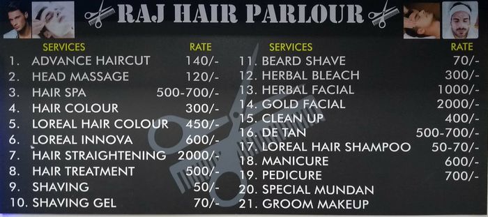 Raj Hair Cutting Salon Menu and Price List for Mulund East, Mumbai |  