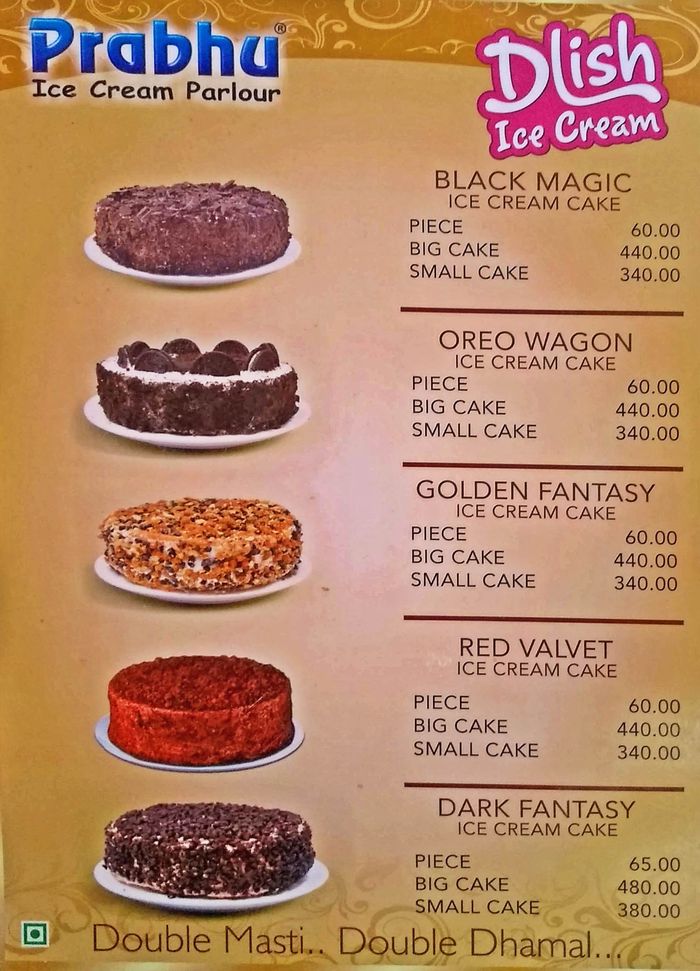 Prabhu Ice Cream Menu and Price List for Mulund East, Mumbai