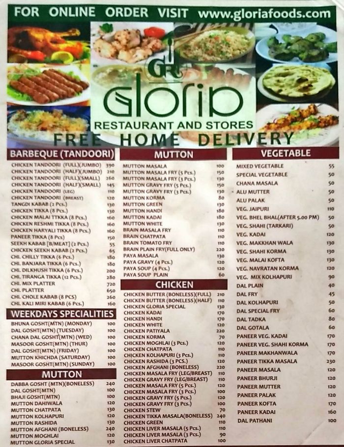 Gloria Menu and Price List for Byculla, Mumbai