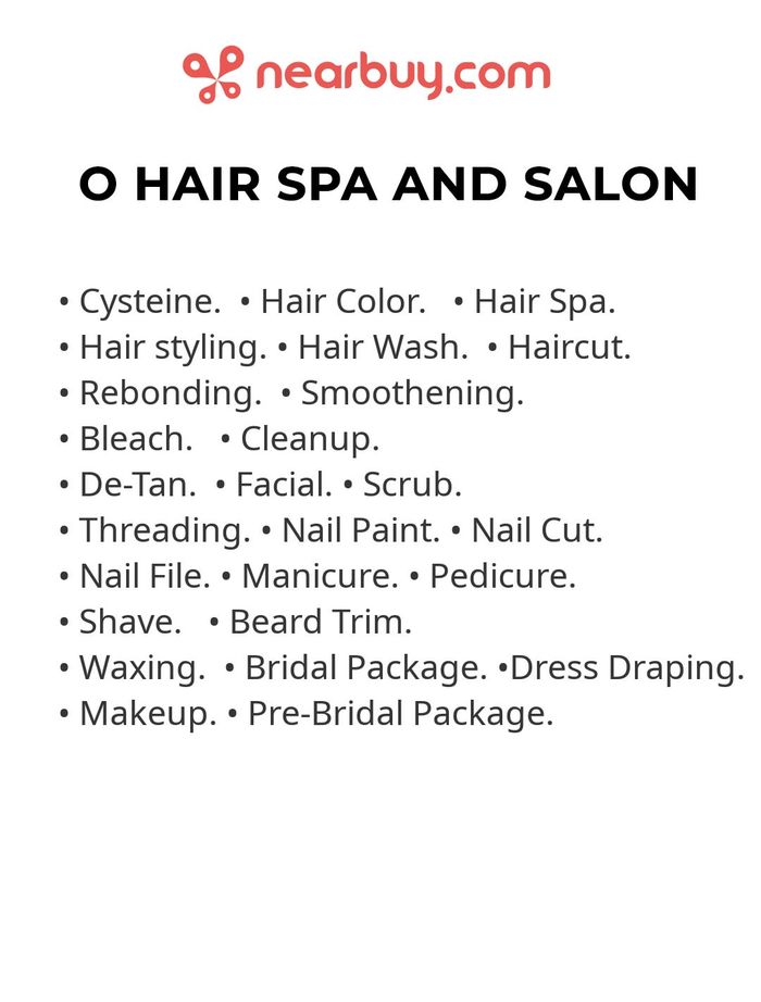 O Hair Spa And Salon Menu and Price List for Mulund West, Mumbai |  