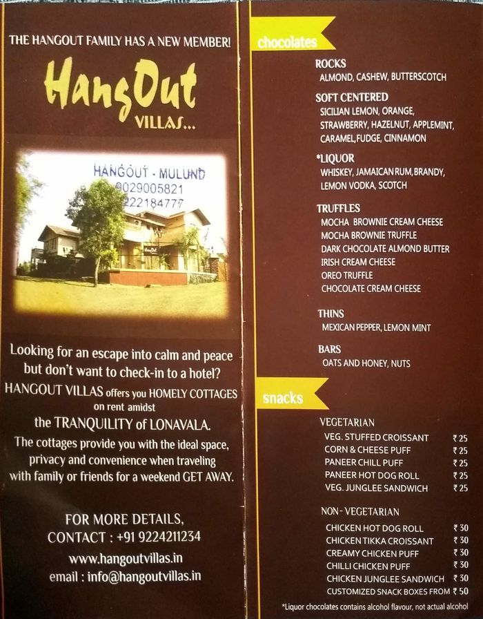 Hangout Cakes & More Menu and Price List for Mulund West, Mumbai