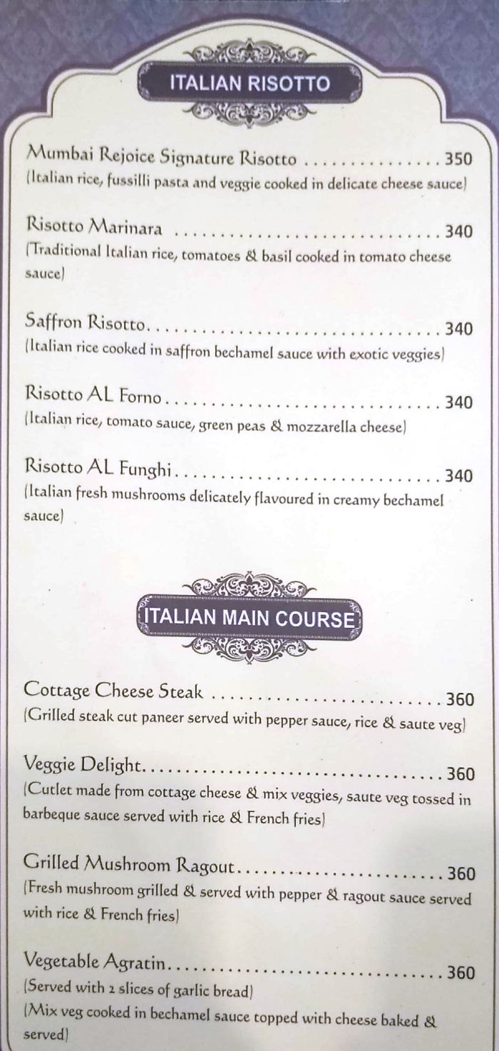 Mumbai Rejoice Menu And Price List For Parel Mumbai Nearbuy Com