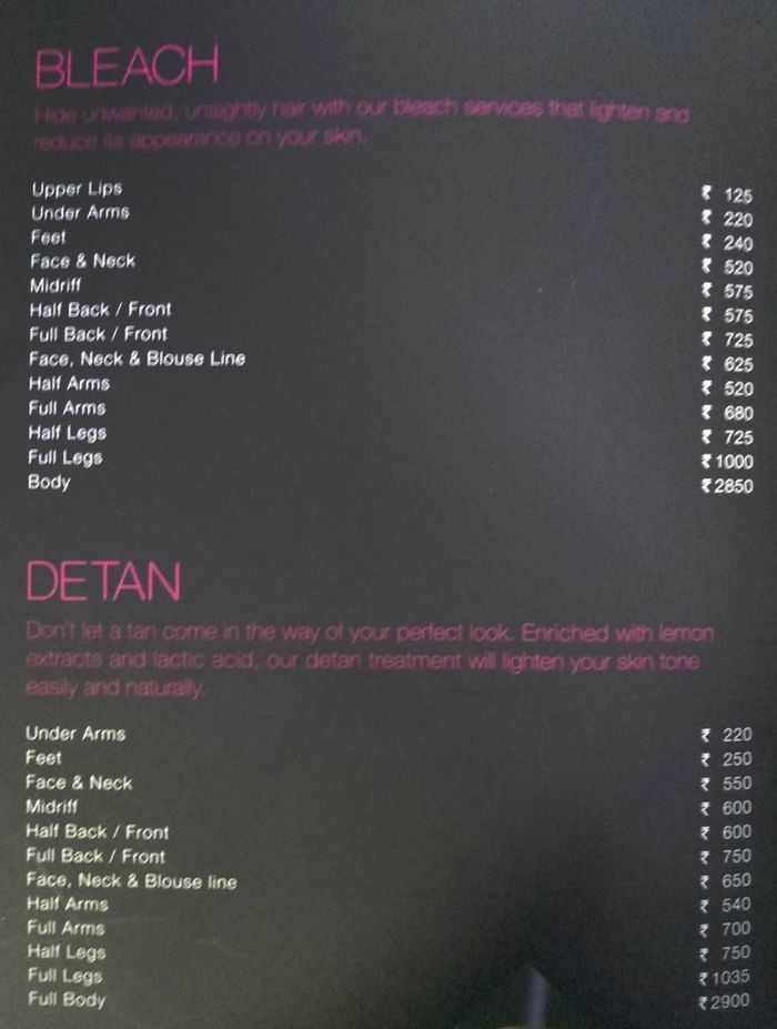 Lakme Salon Menu and Price List for HSR Layout, Bengaluru