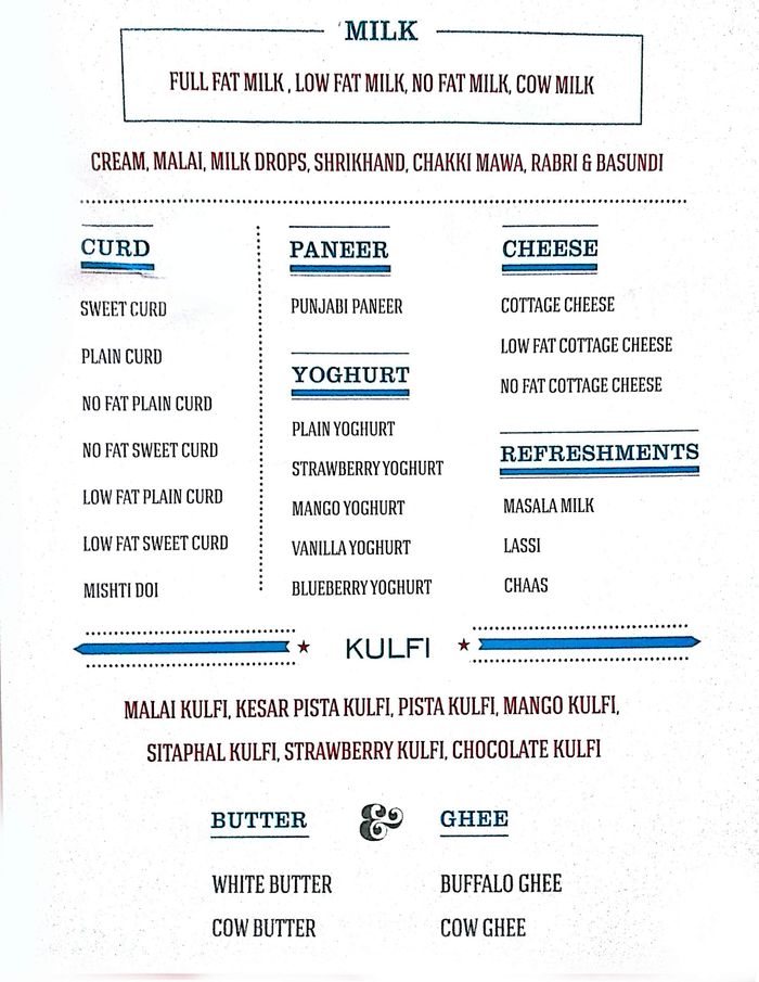 Parsi Dairy Farm Menu and Price List for Kalbadevi, Mumbai