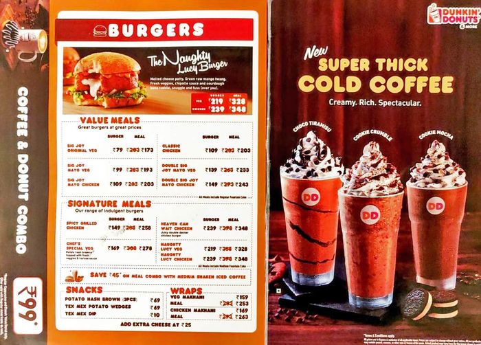 Dunkin' Donuts Menu and Price List for Velacheriy, Chennai