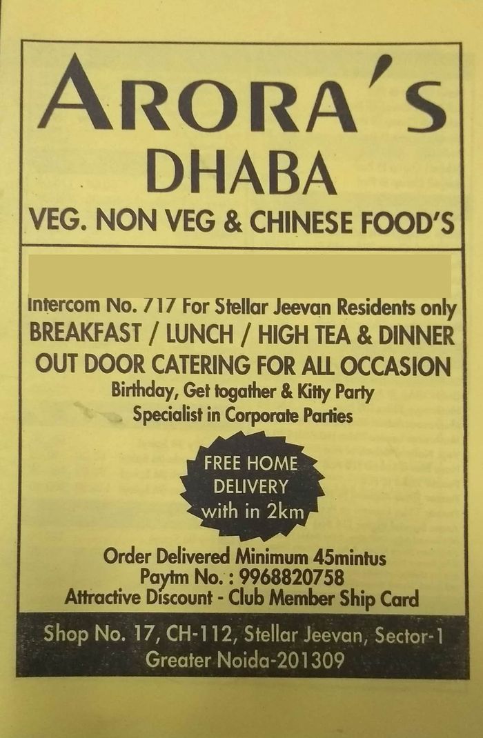 Arora S Dhaba Menu And Price List For Noida Extension Greater