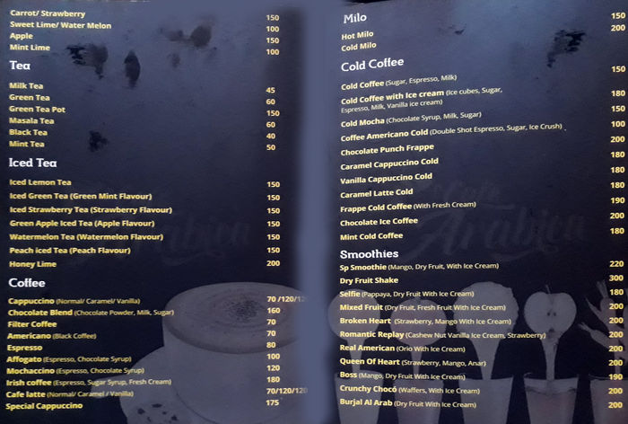 Cafe Arabica Menu And Price List For Anna Nagar East Chennai Nearbuy Com