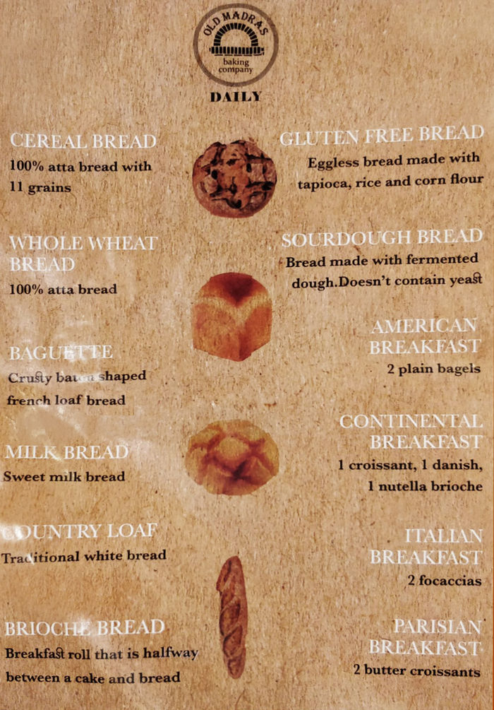 Old Madras Baking Company Menu and Price List for Adyar, Chennai
