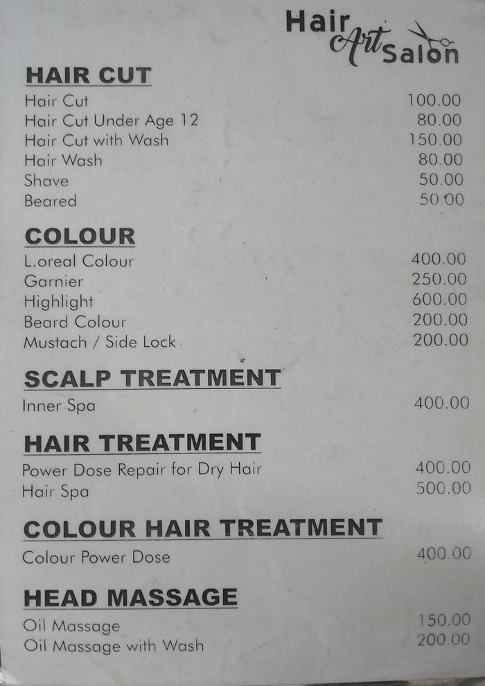 Hair Art Salon Menu and Price List for Govandi, Mumbai 