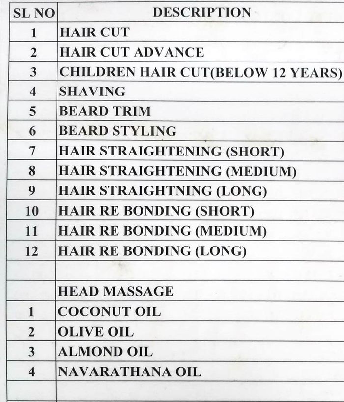 Hair & Style Men's Professional Salon Menu and Price List for Varanasi,  Bengaluru 