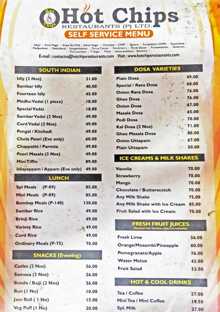 hot chips price list