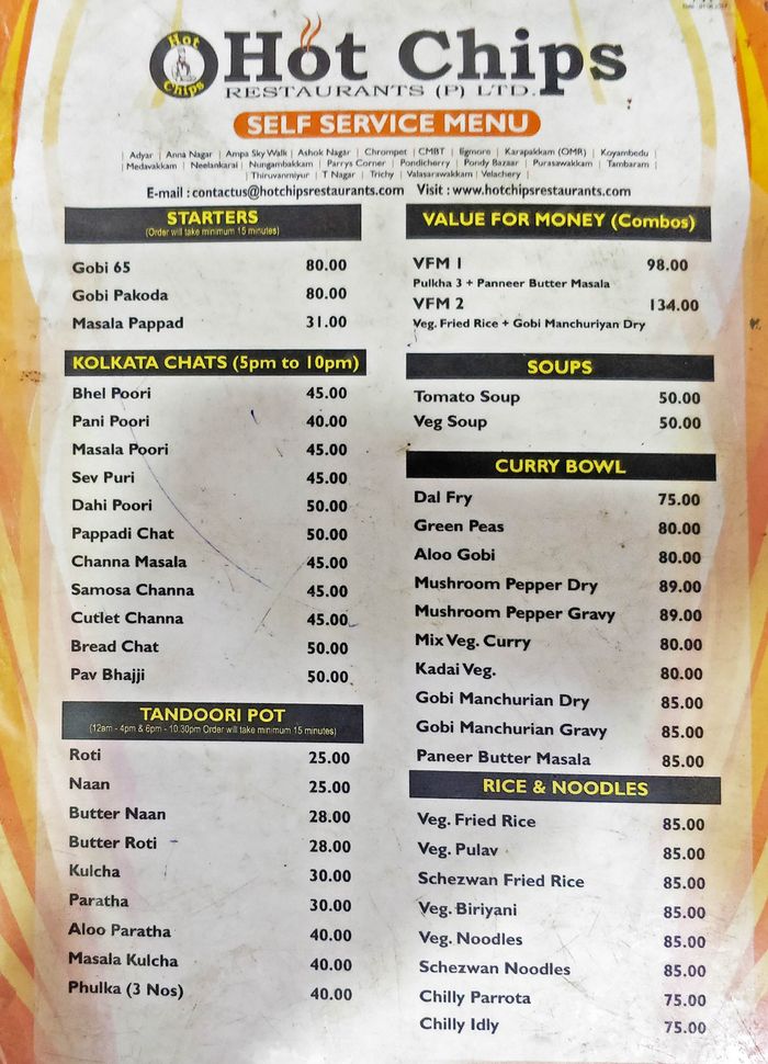 hot chips price list