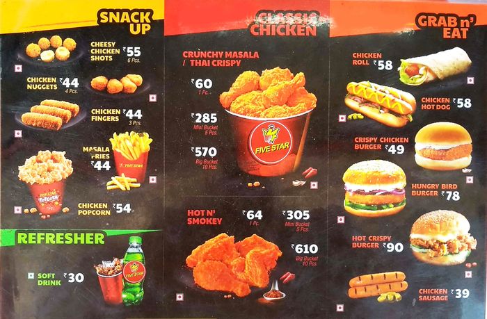 Five Star Chicken Menu and Price List for Hebbal, Bengaluru | nearbuy.com