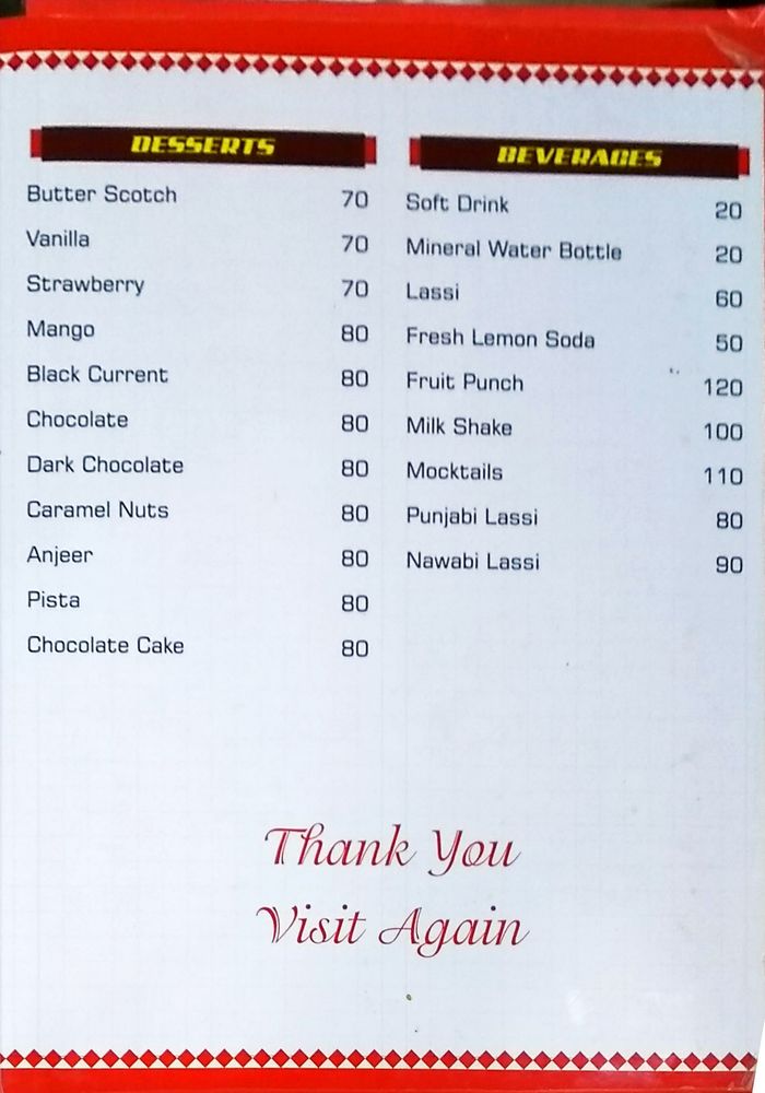 Bahar Biryani Cafe Menu and Price List for Vanasthalipuram, Hyderabad