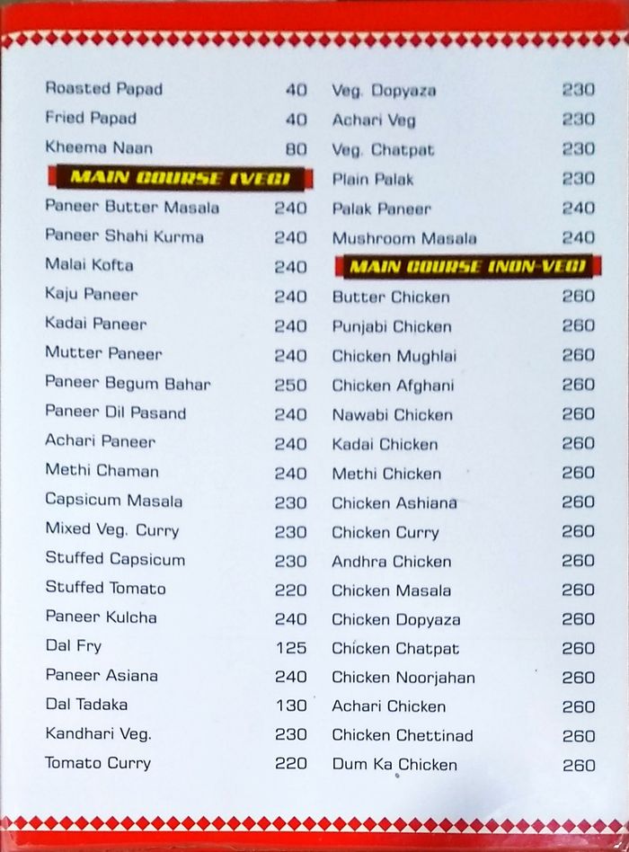 Bahar Biryani Cafe Menu and Price List for Vanasthalipuram, Hyderabad