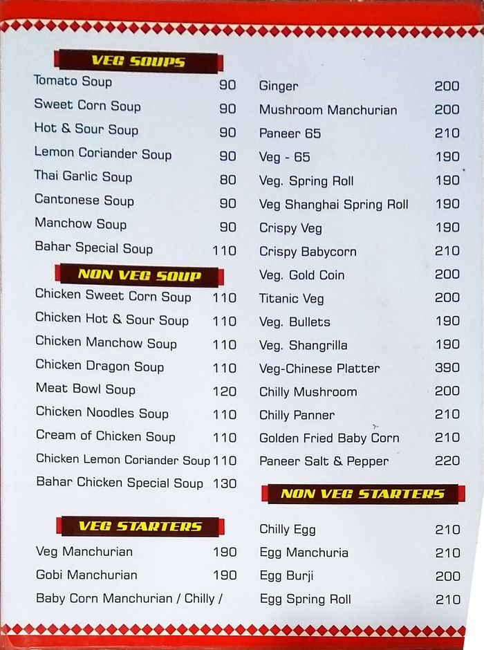 Bahar Biryani Cafe Menu and Price List for Vanasthalipuram, Hyderabad