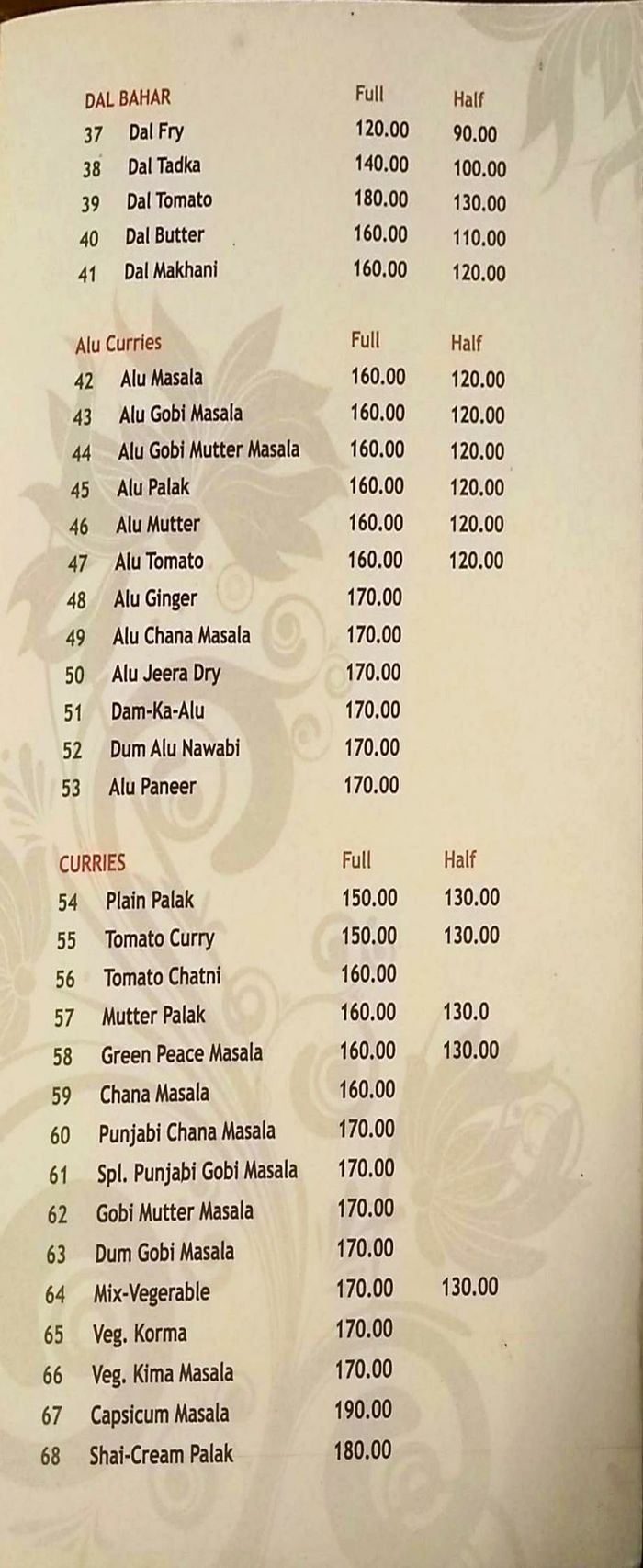 menu