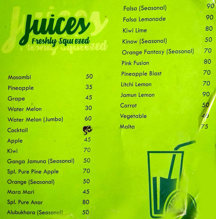 Nice Juice Centre Menu and Price List for Tolichowki, Hyderabad