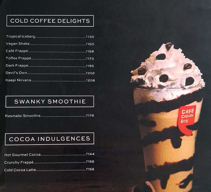 Cafe Coffee Day Menu and Price List for Gachibowli, Hyderabad | nearbuy.com