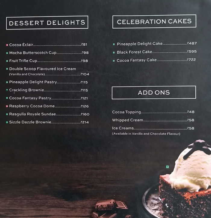 Cafe Coffee Day Menu and Price List for Gachibowli