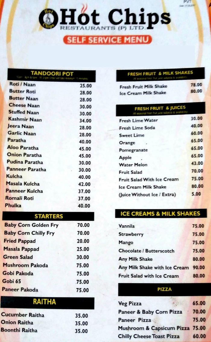 hot chips price list